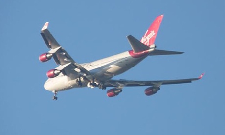 Screen grab image taken from the Twitter feed of @atcfrase of a Virgin Atlantic passenger plane which is trying to land back at Gatwick airport after reports that the aircraft has a landing gear problem.