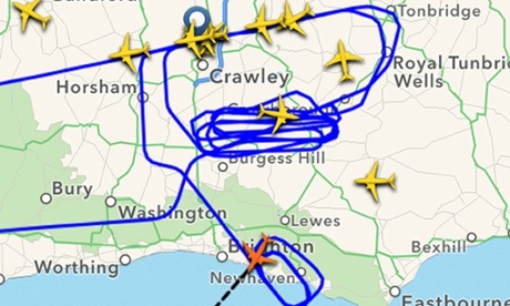 Image taken from the FlightRadar app showing the plane that is trying to land back at Gatwick airport.