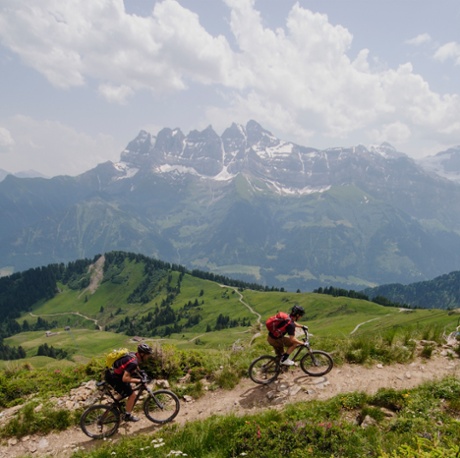Mountain biking in the French Alps.