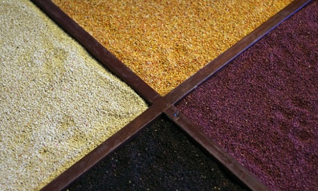 A variety of Andean Quinoa grains cultivated at high altitudes are displayed in a Quinoa museum in Llica, in Bolivia’s Potosí province.