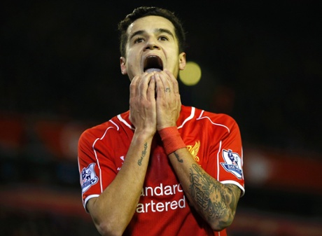 Philippe Coutinho reacts after going close.