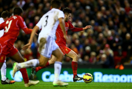 Adam Lallana picks up Coutinho's clever backheel and  runs through to score the third.