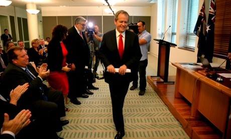 Opposition leader Bill Shorten at a special caucus meeting this morning.