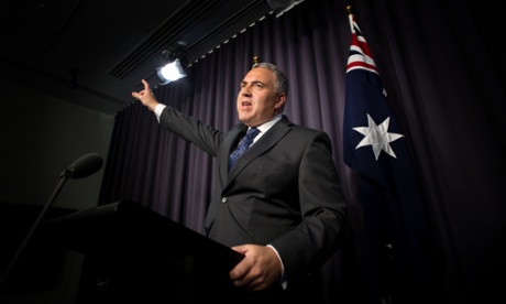 The Treasurer Joe Hockey at a press conference in the blue room of Parliament House in Canberra this afternoon, Wednesday 3rd December 2014