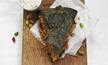 Persian vine leaf and saffron rice tart