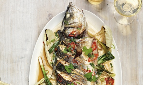 Whole roast sea bass with soy and ginger