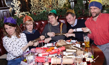 Cariad Lloyd, Holly Walsh, Elis James, Miles Jupp and Ben Target pull their crackers