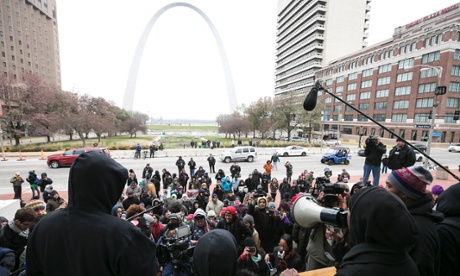 Protesters on the steps of the Old Courthouse in St Louis, Missouri