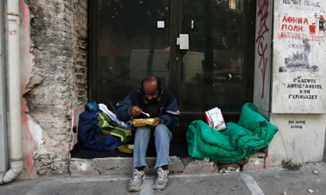 A homeless man on the streets of Athens.