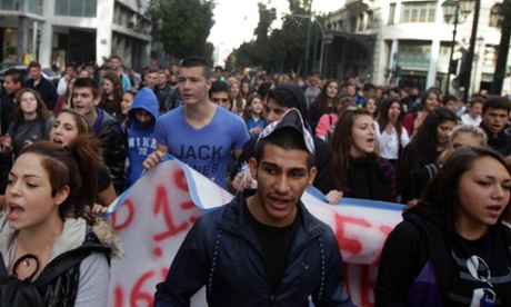 High school students protesting in Athens against reforms in the education system.  Photo: EPA/Orestis Panagiotou