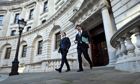George Osborne and Danny Alexander leave the Treasury to present the autumn statement
