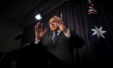 The Treasurer Joe Hockey at a press conference in the blue room of Parliament House in Canberra