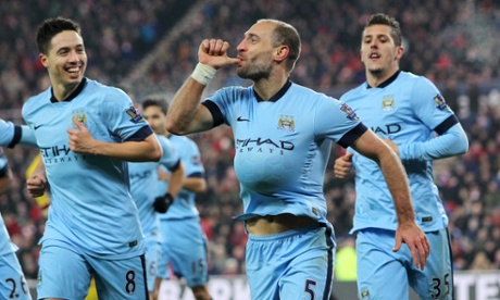 Pablo Zabaleta celebrates after making it 3-1.