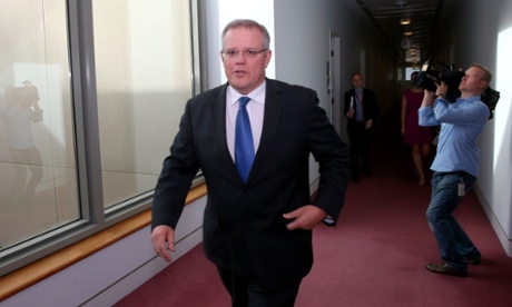 The Immigration minister Scott Morrison after an interview this morning in the press gallery of Parliament House in Canberra, Thursday 4th December 2014.
