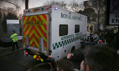 A convoy carrying a nurse, who has been diagnosed with the Ebola virus, arrives at The Royal Free hospital on 30 December, 2014 in London.