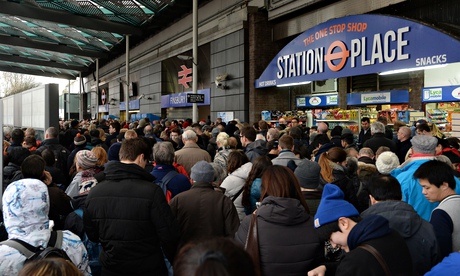 Travellers locked out of Finsbury Park station, London, on 27 December.