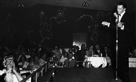 Frank Sinatra singing at the opening of the new Ziegfeld Follies at the Sands in Las Vegas.