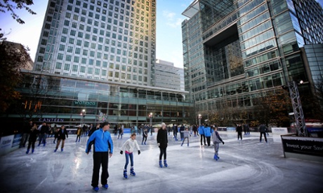 Skaters take to the ice at Canary Wharf. Photo: Peter Macdiarmid/Getty Images.