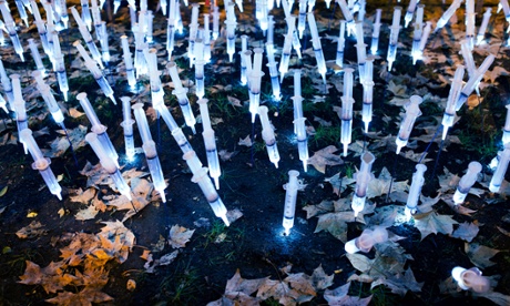 An art installation created to represent the battle to save Spain's health service from austerity cuts.