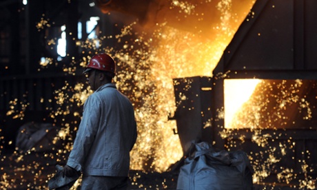 Workers at a steel mill in Hefei, in eastern China's Anhui province.