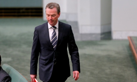 Education minister Christopher Pyne arrives late for valedictory statements by the PM Tony Abbott and opposition leader Bill Shorten in the House of Reps chamber of Parliament House Canberra this morning, Thursday 4th December 2014.