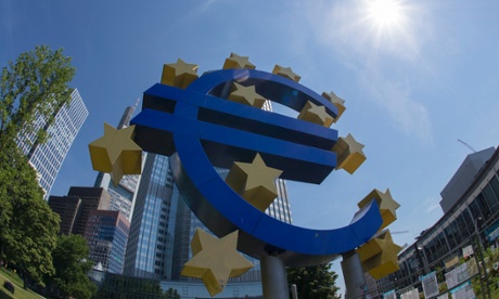 Euro symbol in front of European Central Bank Headquarters, in Willy Brandt Platz, Frankfurt, Germany, 03 July 2014.
