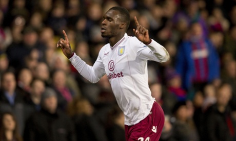 Aston Villa's Christian Benteke celebrates his goal against Crystal Palace at Selhurst Park on Tuesday