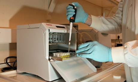 A researcher analyses viral and bacterial contamination at the MoD's Porton Down lab in Wiltshire