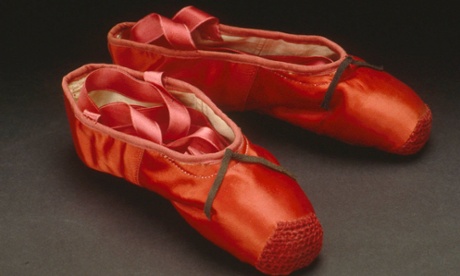 The  silk satin, braid and leather ballet shoes made for Moira Shearer in the film The Red Shoes.