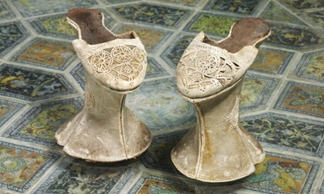 Chopines – punched kid leather over carved pine, Venice, Italy, c1600s.