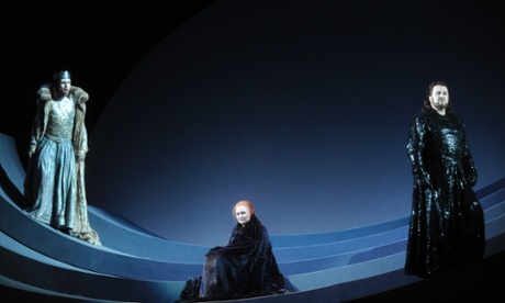 31 Jul 2009, Glyndebourne, East Sussex, England, UK --- Anja Kampe as Isolde, Torsten Kerl as Tristan and Georg Zeppenfeld as King Marke in the production of Richard Wagner's opera 