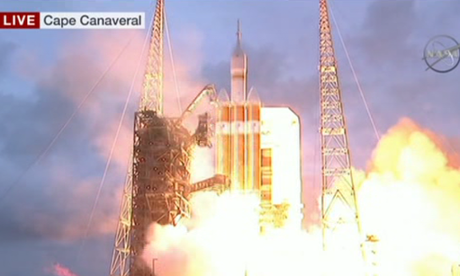 Orion spacecraft lifts off.