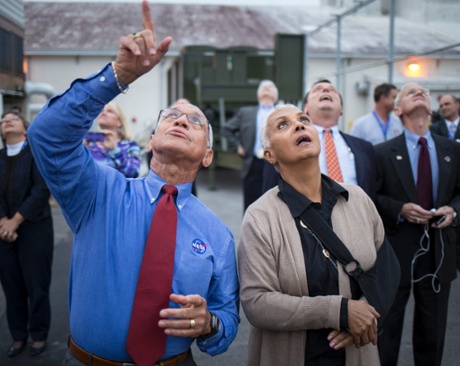 Nasa administrator Charles Bolden and his wife Jackie Bolden watch as the United Launch Alliance Delta IV Heavy rocket with NASA's Orion spacecraft mounted atop, lifts off from Air Force Station's Space Launch Complex 37 on December 5, 2014 in Cape Canaveral, Florida.