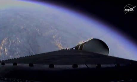 The view from the Orion spacecraft as it climbs to orbit.