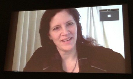 Laura Poitras speaking at the Logan Symposium.
