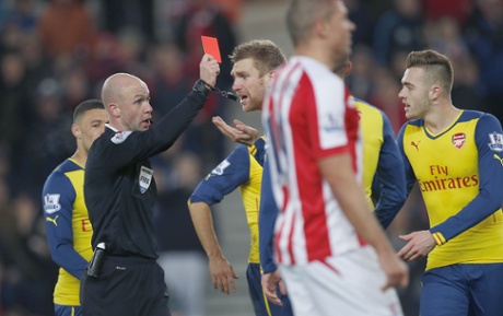 Calum Chambers is sent off after receiving two yellow cards.