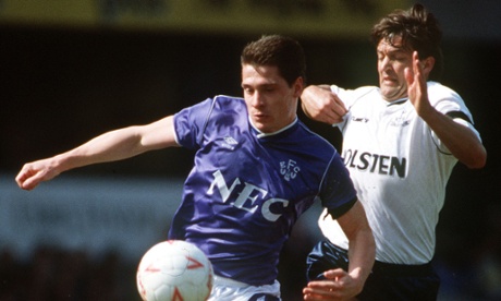 Tony Cottee, chased by Gary Mabbutt, in 1989, if both kits are anything to go by.