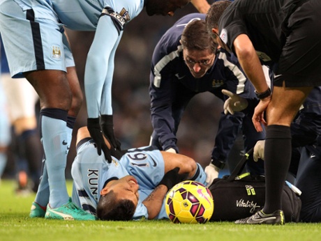 Sergio Aguero lies injured.