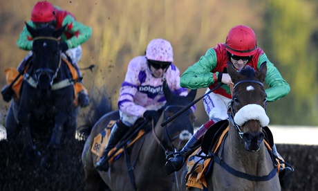 Sam Twiston-Davies and Dodging Bullets go clear after the last fence to to win the Tingle Creek