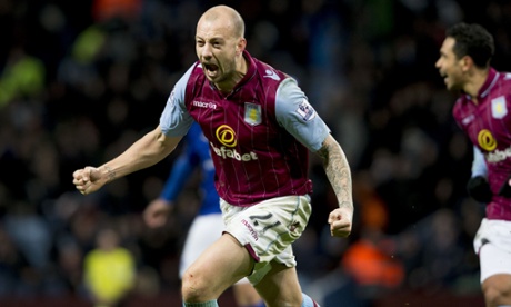 Alan Hutton of Aston Villa celebrates his goal.