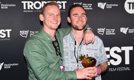 Tropfest 2014 winner Julian Lucas and actor Jack White pose with their trophy