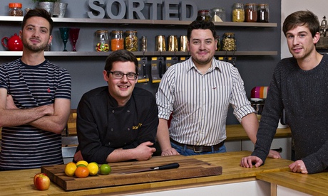SortedFood founders Barry Taylor, Ben Ebbrell, Jamie Spafford and Mike Huttlestone in a kitchen
