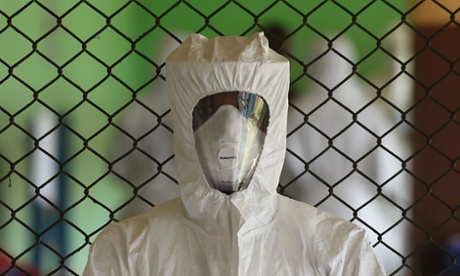 Ebola healthcare workers being trained on ways to treat infected patients at the Siaka Stevens Stadium in Freetown, Sierra Leone