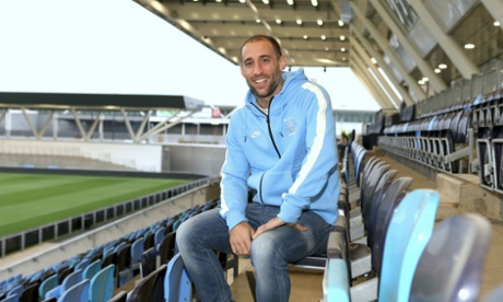 Pablo Zabaleta poses at Manchester City's new training complex
