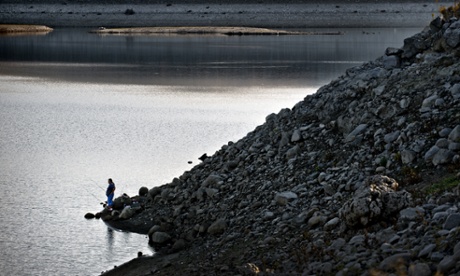 Success Lake: fishing well below the usual shoreline.