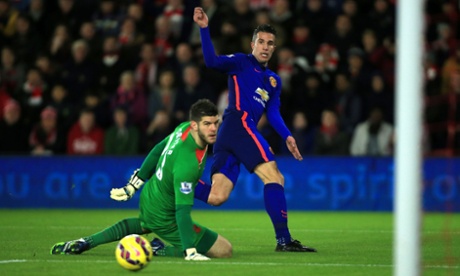 Van Persie slides the ball through Forster's legs to give United an early lead.