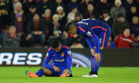 Chris Smalling goes down with a groin problem to add to United's injury problems.