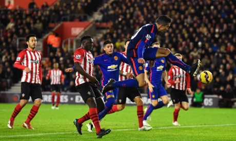 Robin van Persie, unmarked at the far post, prods the ball home.