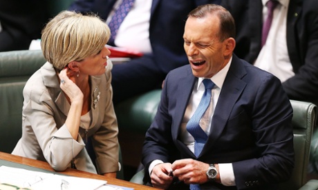 Tony Abbott yawns while speaking to Julie Bishop during question time last week.