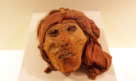 A shrunken human head at the National Museum, Lima, Peru